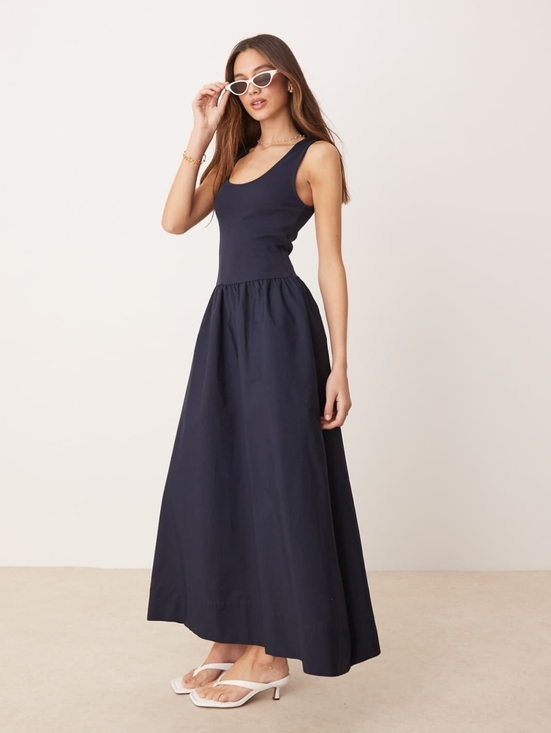 Mango Dresses & Skirts - Mango Drop Waist Midi Dress Navy 2